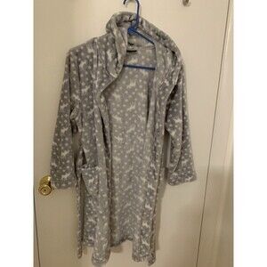 Eddie Bauer Hooded Robe 10-12 Gray/white Soft Dear Print Cozy Soft Warm SuggleUp
